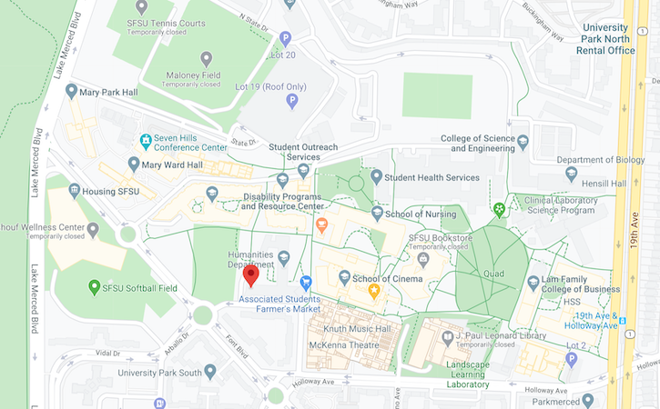 Google Map of Humanities Building and surrounding campus area